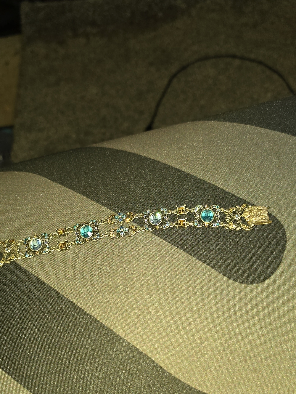 Gold-Tone Bracelet with Aqua and Clear Crystals